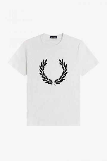 White Fred Perry Flock Laurel Wreath Men's T Shirts | PH 1663JPQJ